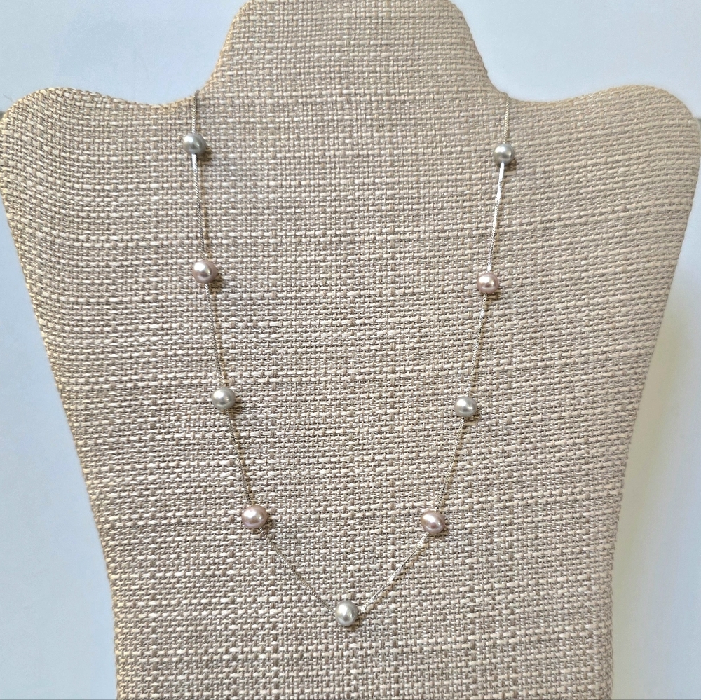 Elegant Sterling Silver and Pearl Necklace Freshwarer Pearls NWT